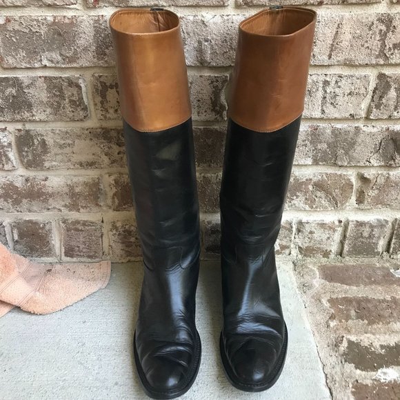 L' Autre Chose Riding Boots 38W Two Tone Tan Brown Equestrian Pull On Le… - Picture 2 of 12